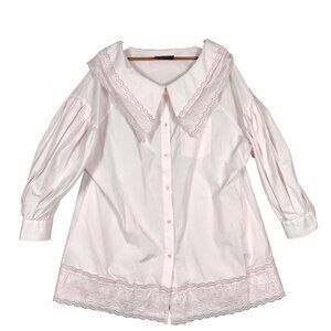 Simone Rocha Shirt Dress Womens L-XL ? Pink Lace Swan Love Embroidered Romantic